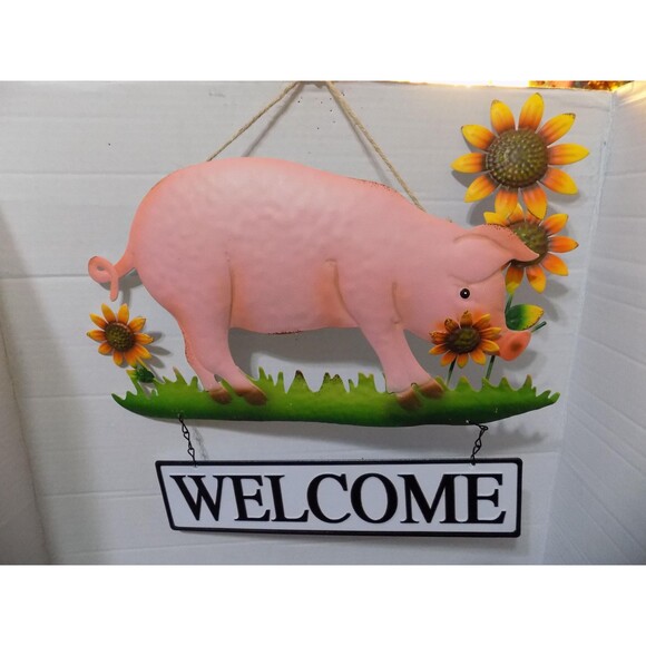 NEW Metal Welcome Pig Wall Sign Country Decor Farmhouse Wall Art - Picture 3 of 3